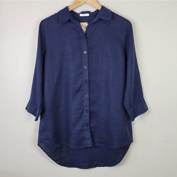 CHICO'S linen button down blouse navy blue S - Picture 10 of 10
